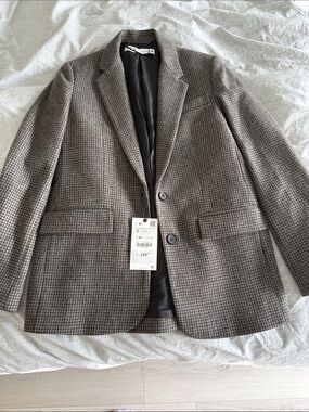 Zara Brown Houndstooth Sport Coat Blazer